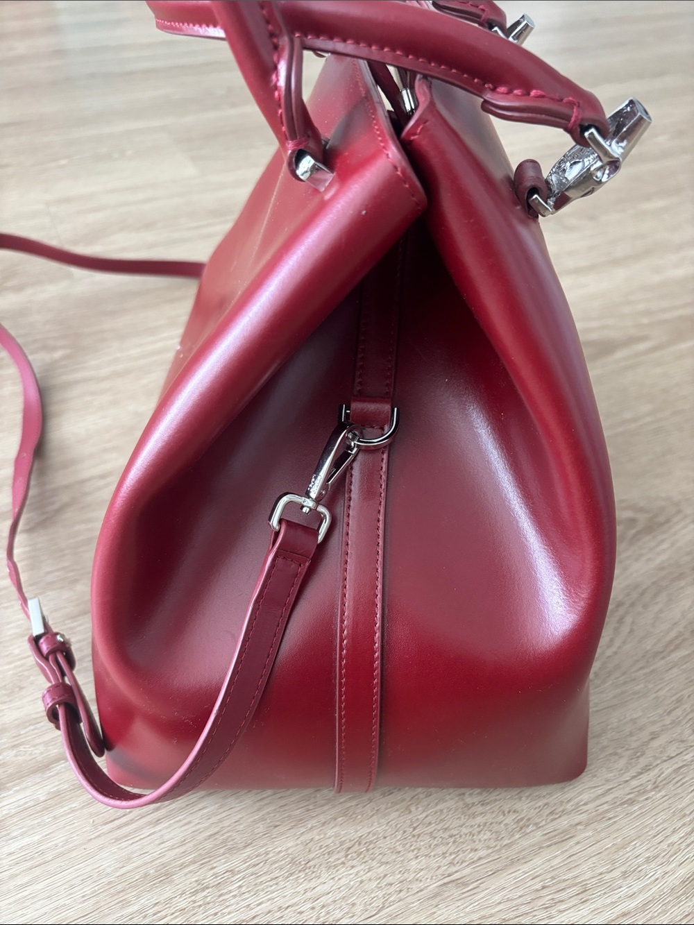 Cavalli Class by Roberto Cavalli Deep Red Structured Leather Satchel - Picture 7 of 13